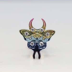 Titanium ASTM F136 (in07) Moth, Lunar Moth internally threaded 1.2mm (16ga) suitable for tragus, helix, lobe, cartilage, flat, medusa. etc