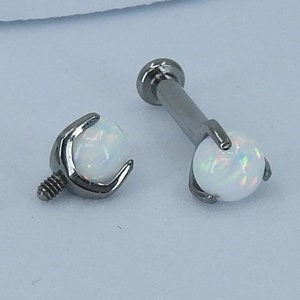 Titanium White Fire Opal Claw Fitted Internally Threaded 1.6mm (14ga) Suitable for Lip, Conch, Cartilage, Helix Ect