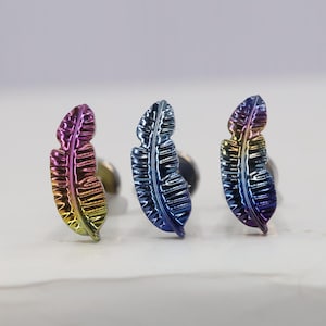 Titanium ASTM F136 Anodised "Rainbow" Feather Internally Threaded 1.2mm (16ga) Suitable for Conch, Helix, Cartilage, Tragus, Lobe, Flat etc