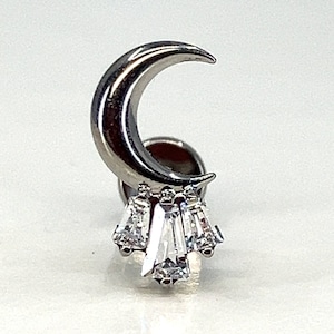 Titanium ASTM F136 (in89) Crystal Moon internally threaded 1.2mm (16ga) suitable for helix, conch, cartilage, tragus, lobe, flat etc