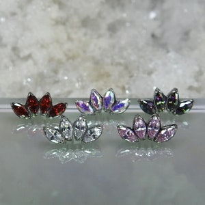 Titanium (06) CZ Marquise Fan Threadless Labret/ Nose Screw 1.2-0.8mm 16g-20g Suitable Cartilage, Helix, Tragus Nostril Conch, Lobe, Flat