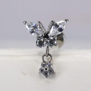 Titanium ASTM F136 (in291) Zirconia Butterfly Dangle internally threaded 1.2mm (16ga) suitable helix, cartilage, conch, tragus, lobe