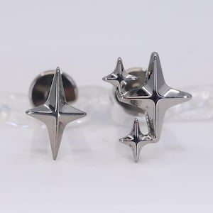 Titanium ASTM F136 (in350) Star, Star Cluster internally threaded -0.8mm-1.2mm (18ga-14ga) tragus, helix, lobe, cartilage,