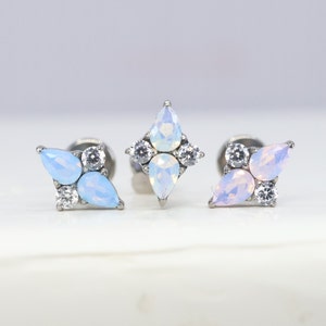 Titan ASTM F136 (in237) Opalite and Zirconia Diamant mit Innengewinde 1.2 mm (16ga) geeignet für Conch, Tragus, Helix, Knorpel etc