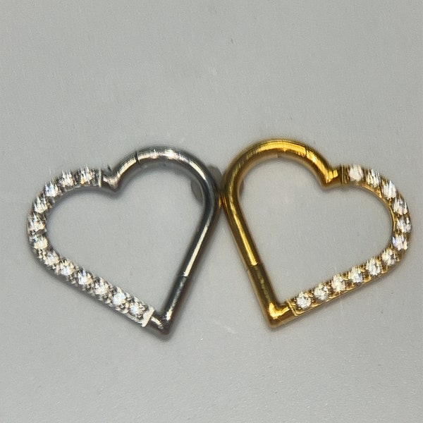 Titanium ASTM F136 (cl22) Heart Cubic Zirconia Clicker 1.2mm (16ga) Suitable for Daith, Rook, Septum etc