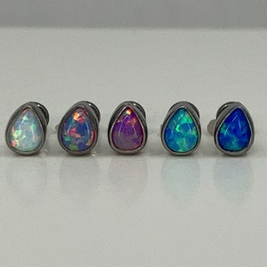 Titanium ASTM F136 (in147) Fire Opal Tear Drop internally threaded 1.2mm (16ga) suitable for conch, helix, medusa, cartilage, tragus, etc
