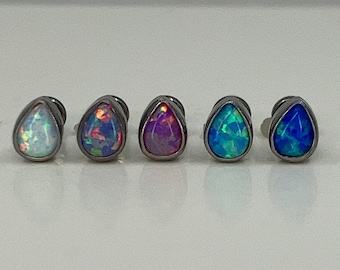 Titanium ASTM F136 (in147) Fire Opal Tear Drop internally threaded 1.2mm (16ga) suitable for conch, helix, medusa, cartilage, tragus, etc