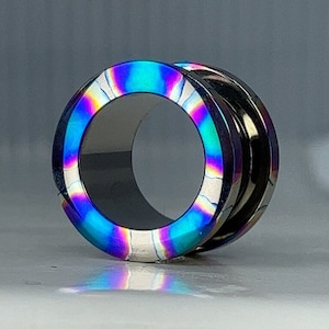 Titanium ASTM F136 Anodised Flesh Tunnel, Ear Stretcher &quot;Bubble&quot; 3mm-12mm (8ga-1/2ga)  Screw fit double flare