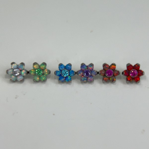 Titanium ASTM F136 (in150) Opal and CZ Cluster Internally Threaded 1.2 mm 16g Labret Suitable for Cartilage, Helix, Philtrum, Tragus, Conch