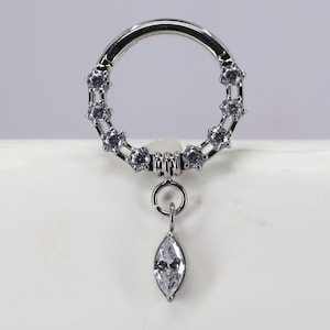 Titanium ASTM F136 (cl109) Zirconia Dangle Clicker 1.2mm (16ga) suitable for septum, daith, rook, helix, cartilage, lobe etc