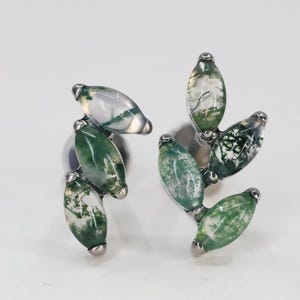 Titanium ASTM F136 (in126) stone marquise moss agate internally threaded 1.2mm (16ga) suitable for conch, tragus, helix, cartilage