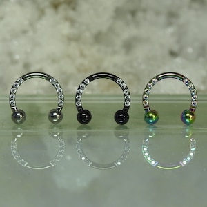 Titanium CZ Horseshoe 16ga 1.2mm adecuado para Daith, Rook, Septum, Eyebrow, Cartilage Ect