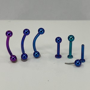 Bilanciere o Labret con perno di spinta senza filettatura anodizzato ASTM F136 in titanio 0,8-1,6 mm (20ga-14ga) adatto per conchiglia, trago, torre. elica, cartilagine