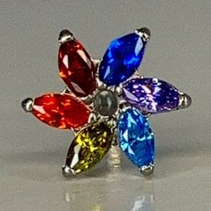 Titane ASTM F136 (tl07) fleur de zircone arc-en-ciel, moulinet sans filetage 0,8-1,6 mm (20-14 ga) approprié tragus, conque, hélice, cartilage narine