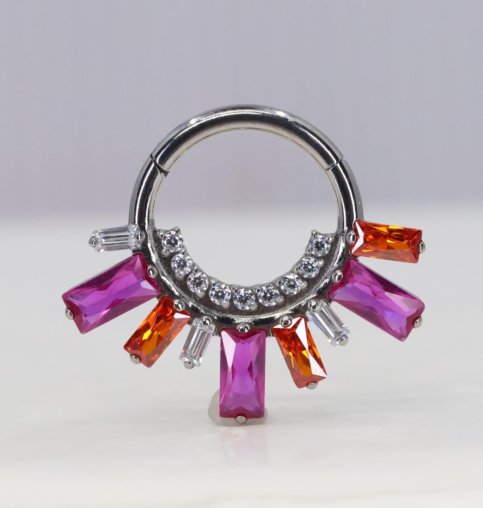 Titanium ASTM F136 (cl38) Pink Baguette Zirconia Clicker