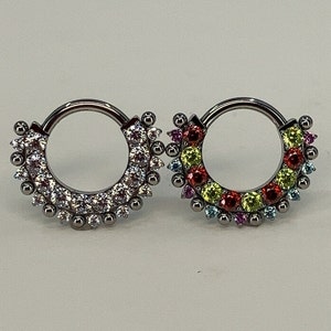 Titanium ASTM F136 (cl44) Multi Zirconia Beaded Clicker 1.2mm (16ga) suitable for septum, daith, rook, helix, cartilage, lobe, etc