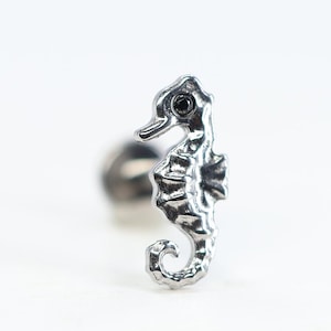 Titanium ASTM F136 (in221) Zirconia Seahorse internally threaded 1.2mm (16ga) suitable for conch, helix, cartilage, tragus, lobe etc