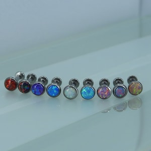 Bisel de titanio ASTM F136 (in187) con ópalo de fuego, ajuste de 4 mm, rosca interna de 1,2 mm, 16 g, labret adecuado para cartílago, hélice, lóbulo, trago y caracola