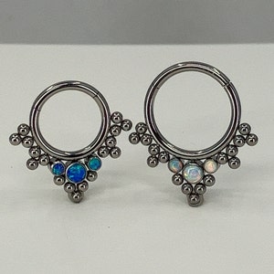 Titanium ASTM F136 (cl06) Beaded Fire Opal Clicker 1.2mm (16ga) suitable for septum, daith etc