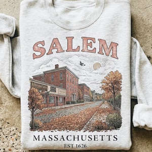 Salem Massachusetts Vintage häxskjorta, Halloween-tröja, höst Salem MA grafisk t-shirt, läskig höstsäsongströja