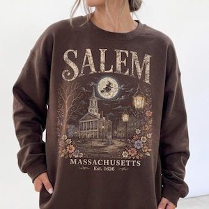 Salem Massachusetts tröja eller t-shirt, vintage häxstad Halloween-grafik