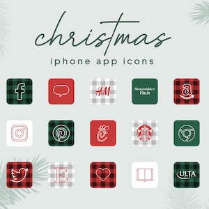Christmas Buffalo Plaid iPhone Icon Pack | iPhone iOS16 App Icons | 100 icons in 6 colors with Plaid Texture | High Quality JPG