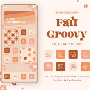 Retro Fall App Icons | Groovy iPhone Theme, Wallpapers (Digital Download)