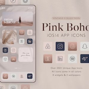 Warm Pink Boho | iPhone iOS16 App Icons | 220+ icons in 4 colors | Boho Wallpapers & Widgets | High Quality JPG | iPhone Widgets