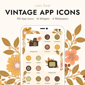 iPhone App Icons  Bundle - 190 Retro Spring App Icons with 16 Widgets, 4 Wallpapers Included, Vintage App Covers, Hand Drawn App Icons