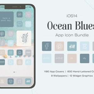 Ocean Blue iPhone App Icon Bundle | iPhone iOS16 App Icons | 236 app covers 120 lettered icons | iPhone Wallpapers & Widgets