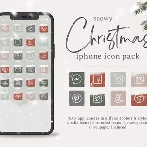 Christmas iPhone Icon Pack | iPhone iOS15 App Icons | 200+ icons in 5 colors with SNOW & texture | High Quality | iPhone Wallpapers Included