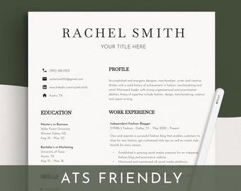 Plantilla de currículum compatible con sistemas ATS, diseño minimalista (descarga digital)