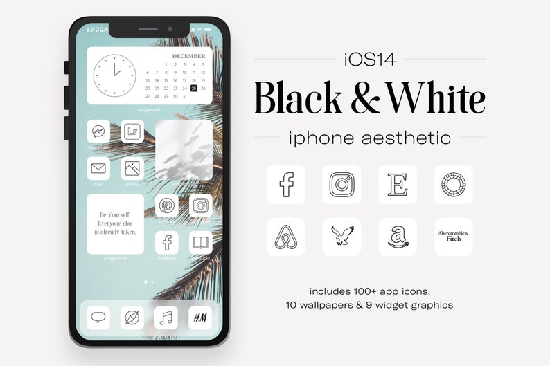 Black & White iOS14 App Icons 100 App Covers Icon Pack | Etsy