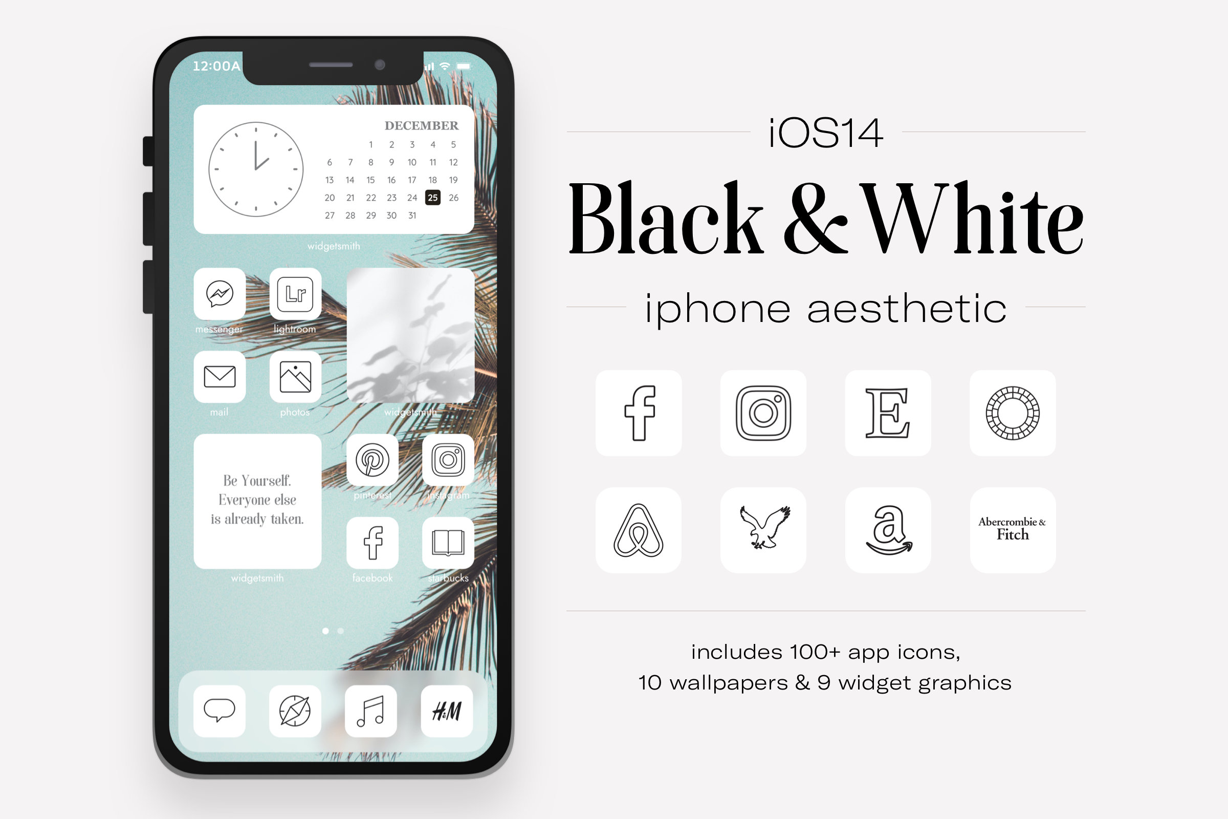 Black & White iOS14 App Icons 100 App Covers Icon Pack Etsy