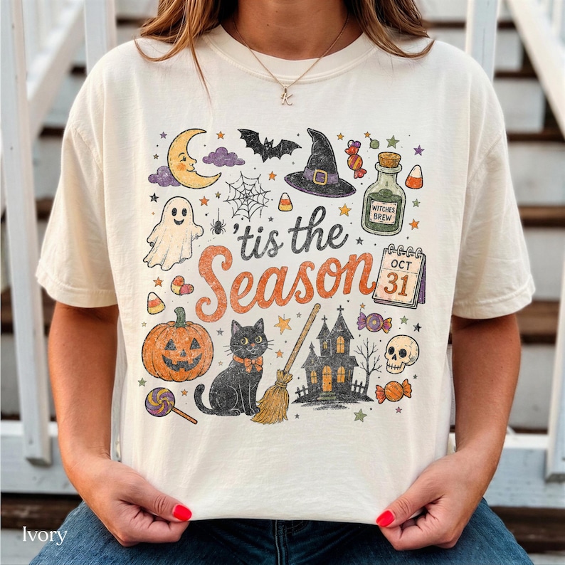 Halloween Sweatshirt, Tis the Season Cute Spooky Crewneck, Comfort Colors T-Shirt image 5