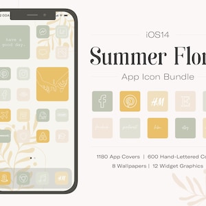 Summer Floral Boho iPhone Theme Bundle | iPhone iOS16 App Icons | 236 app covers 120 lettered icons | iPhone Wallpapers & Widgets