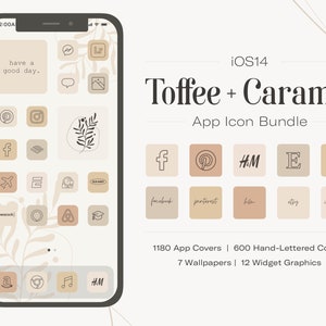 Toffee and Caramel Boho iPhone Theme Bundle | iPhone iOS16 App Icons | 236 app covers 120 lettered icons | iPhone Wallpapers & Widgets