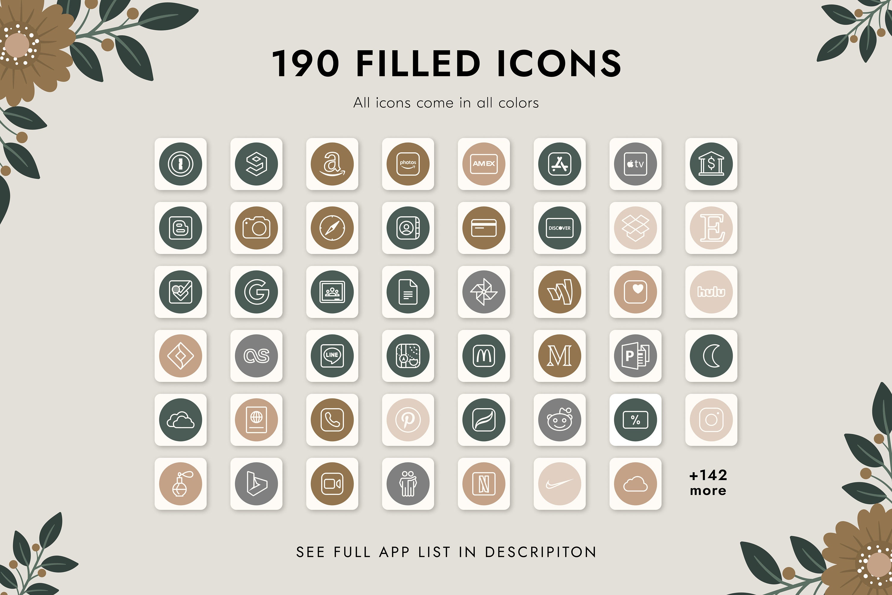 Boho iOS14 iPhone App Icons Bundle 190 Boho Floral App Etsy