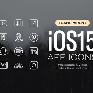 Transparent White iPhone App Icons - Clean Outlined Minimal - Wallpapers Included - iOS16 & iOS16 App Icon Pack - High Quality PNG