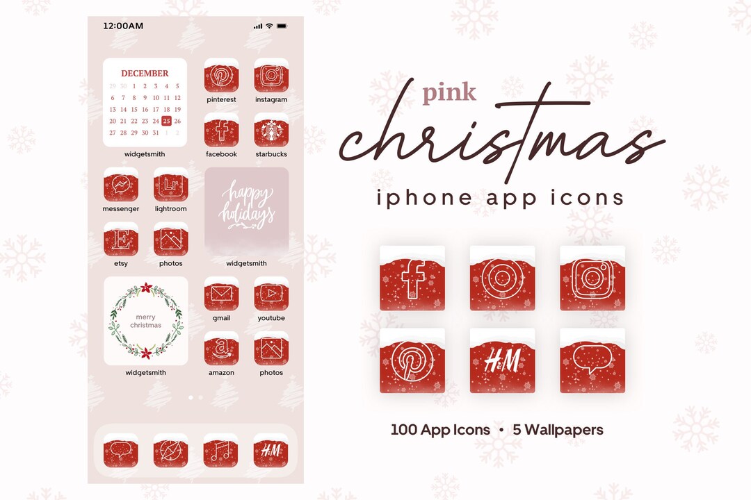 Pink Christmas Winter iPhone Icon Pack iPhone Ios16 App Icons 100 Icons ...