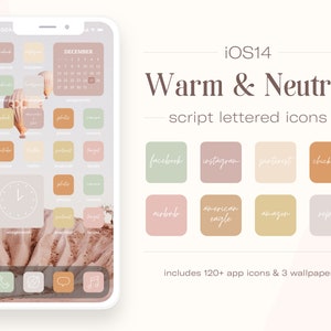 Iconos de letras de escritura neutrales cálidas / Iconos de aplicaciones iPhone iOS16 / Más de 120 iconos en 8 colores / JPG de alta calidad / Fondos de pantalla GRATIS para iPhone incluidos