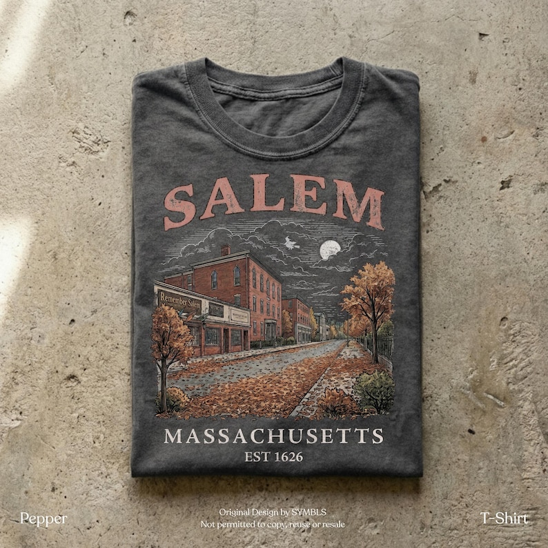 Salem Massachusetts Vintage Hexe Shirt, Halloween Sweatshirt, Herbst Salem MA Grafik T-Shirt, Gruselige Saison Herbst Sweatshirt Bild 5