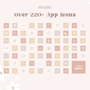 May include: A collection of over 220 app icons arranged in a grid. The icons are white on a pink and beige background. The icons include popular apps such as Uber, Instagram, Facebook, and Amazon.