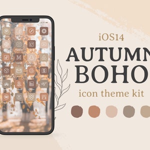 Iconos de aplicaciones estilo boho otoñal para iOS 16 / Fondo de pantalla y widgets neutros (JPG)