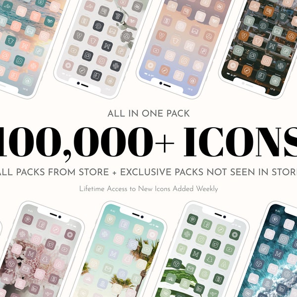 100,000+ iOS16 App Icon Bundle | Neutral, Boho, Colorful, Metallic, Minimal and More | Wallpapers, Widgets Included | Lifetime Updates