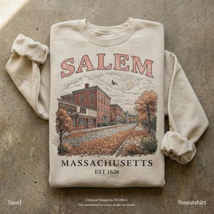 Salem Massachusetts Vintage Hexe Shirt, Halloween Sweatshirt, Herbst Salem MA Grafik T-Shirt, Gruselige Saison Herbst Sweatshirt Bild 2