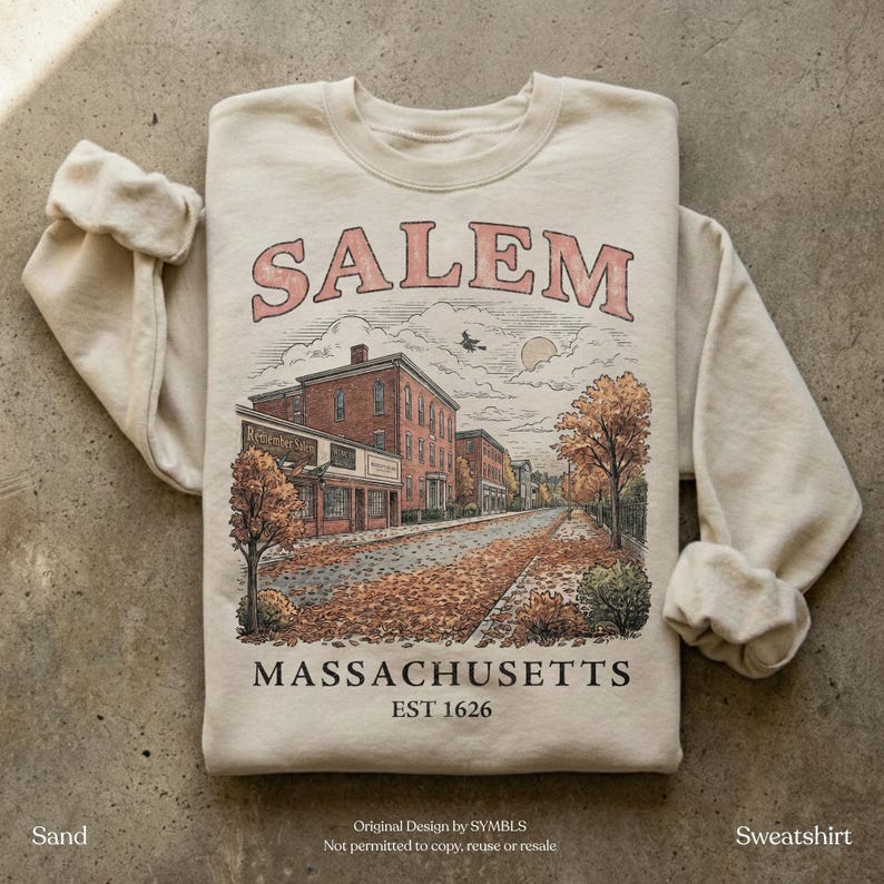 Salem Massachusetts Vintage Hexe Shirt, Halloween Sweatshirt, Herbst Salem MA Grafik T-Shirt, Gruselige Saison Herbst Sweatshirt Bild 2