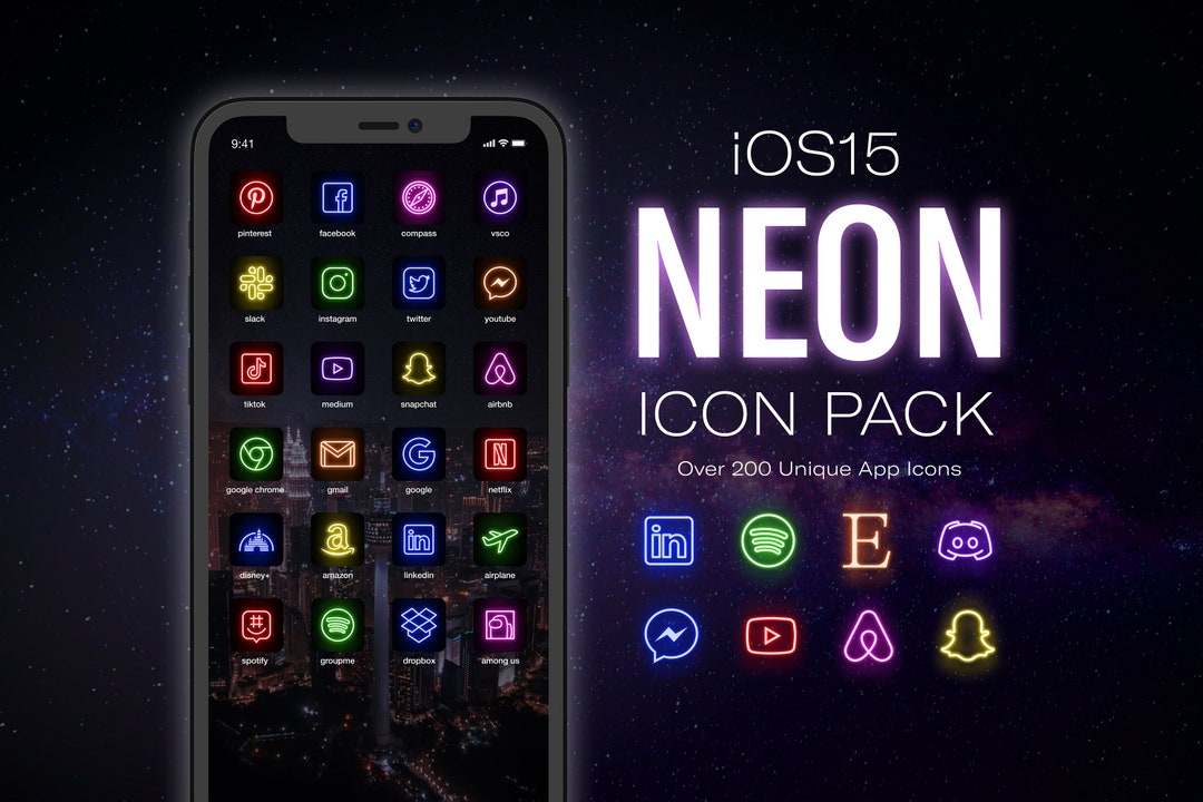 Neon iPhone App Icons Clean Outlined Minimal Wallpapers Etsy