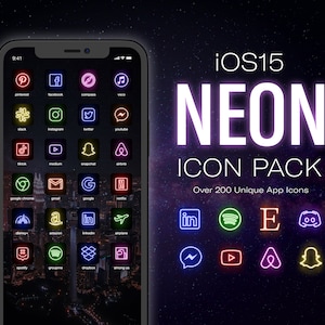 Neon iPhone App Icons - Clean Outlined Minimal - Wallpapers Included - iOS16 & iOS16 App Icon Pack - High Quality - Cyberpunk Retro