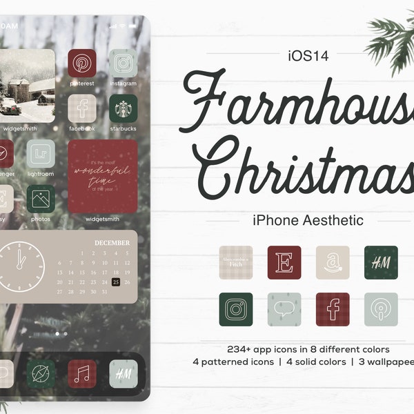 Farmhouse Christmas | Christmas iOS 15 App Icons | 230+ icons in 8 colors & Patterns | High Quality JPG + Free Custom Icons